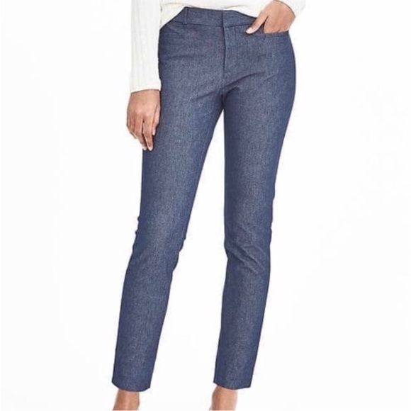 Banana Republic Sloan Texture Mid-Rise Pants in Blue Grey Cotton Viscose, 6 - Picture 1 of 13